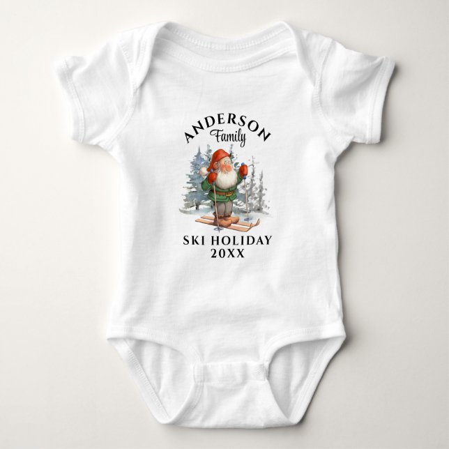 Family Ski Holiday With Name and Year Baby Baby Bodysuit (Front)
