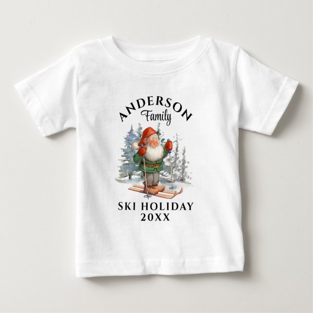 Family Ski Holiday With Name and Year Baby T-Shirt (Front)