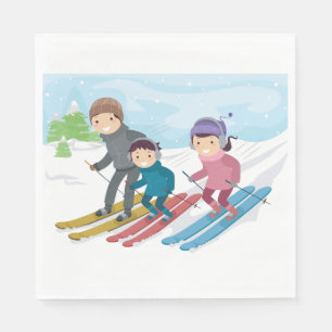 Family Skiing Napkin