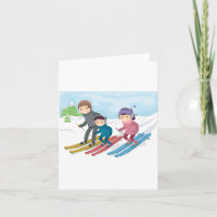 Family Skiing Winter Snow Scene