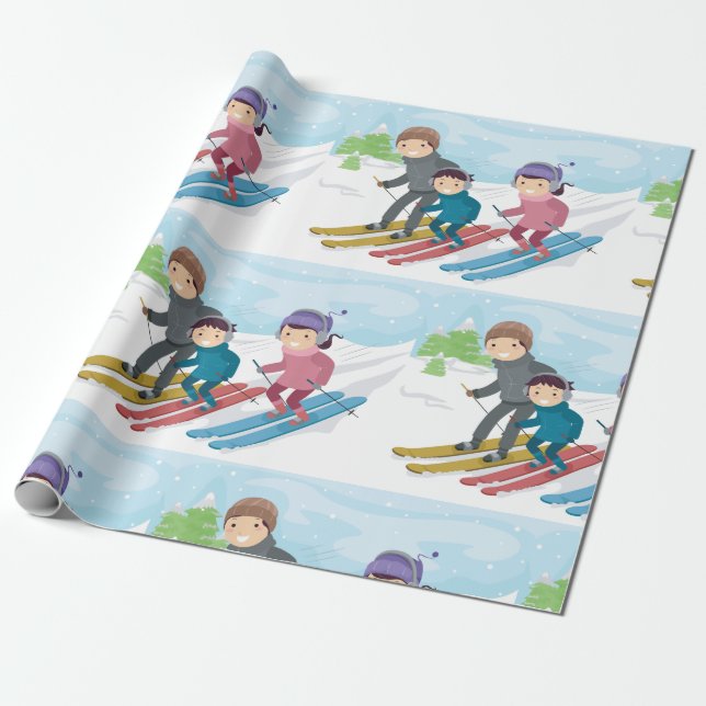 Family Skiing Wrapping Paper (Unrolled)