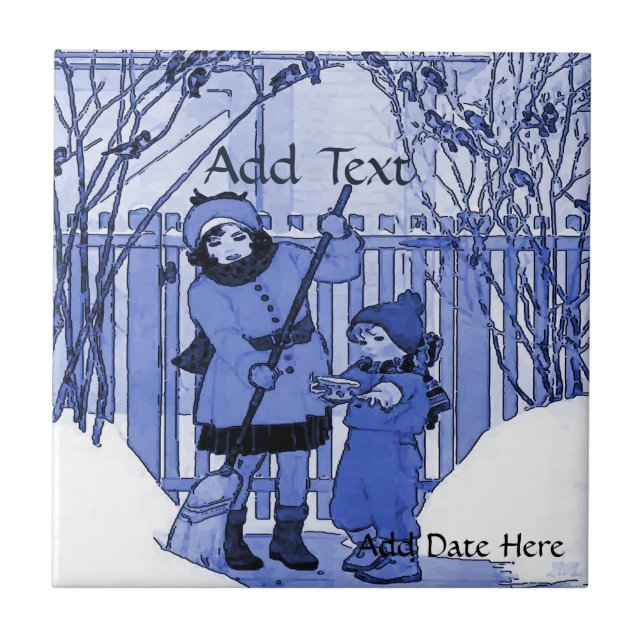 Family Snow Tile, Dutch Look, Personalise Tile (Front)