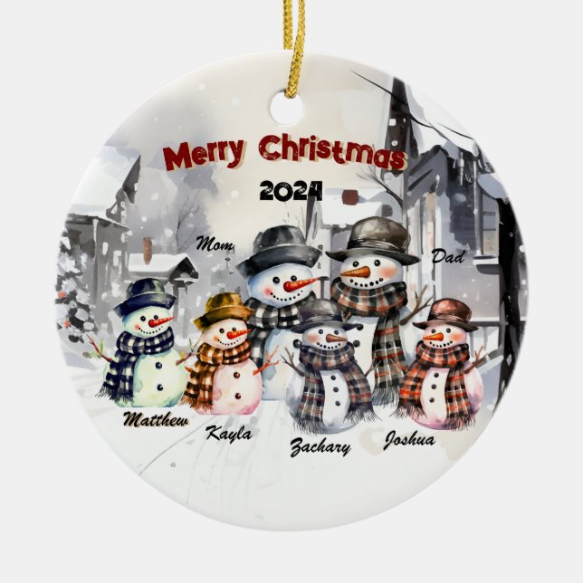 Family Snowman Personalized Christmas Ornament (Front)