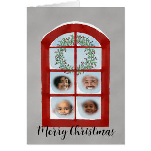 Family Snowy Christmas Window Photocard