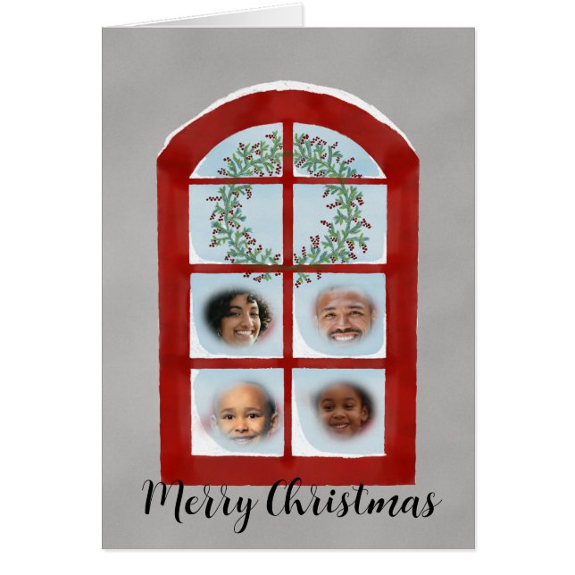 Family Snowy Christmas Window Photocard (Front)