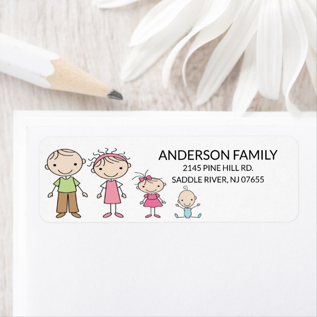 Family Stick People Return Address Labels (Insitu)