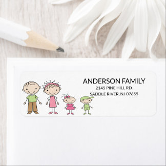 Family Stick People Return Address Labels