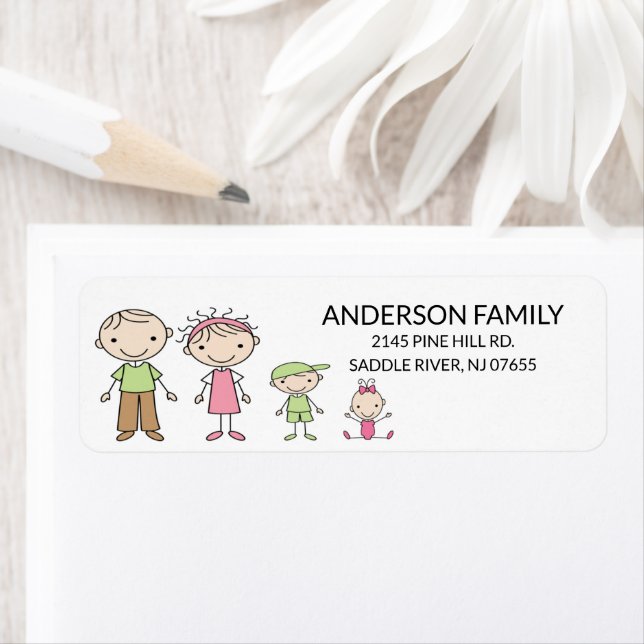 Family Stick People Return Address Labels (Insitu)
