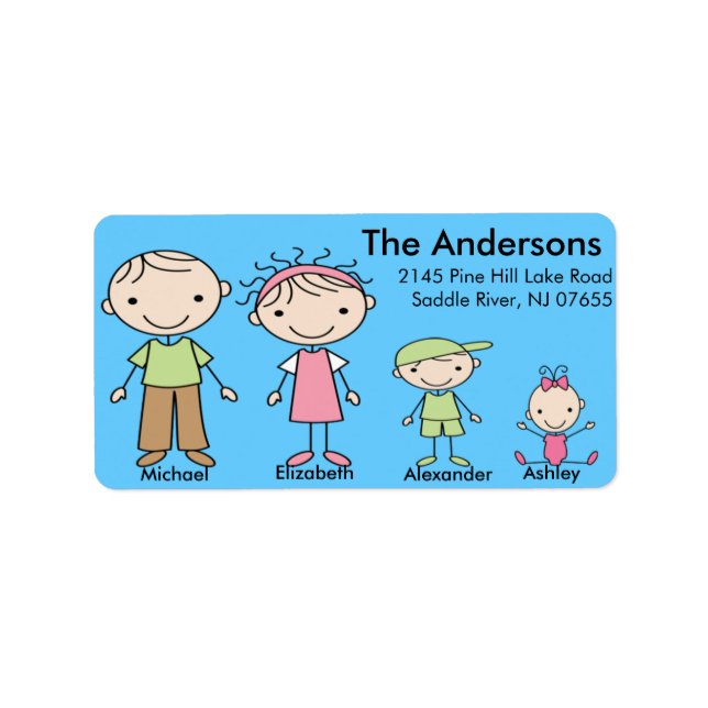 Family Stick People Return Address Labels (Front)