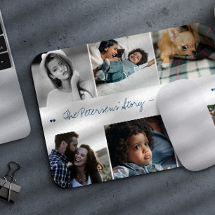 Family story 6 photo collage modern custom text mouse pad