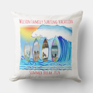 Family Summer Beach Vacation Photos on Surfboard Cushion