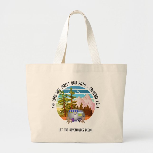 Family Summer Camping Christian Van Life Large Tote Bag (Front)