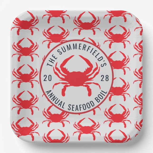 Family Summer Crab Boil Seafood Party Custom  Paper Plate (Front)