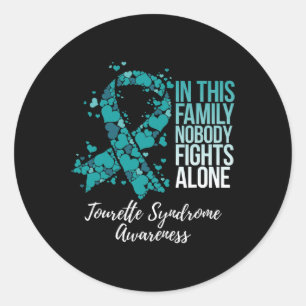 Family Support Teal Ribbon Tourette Syndrome Aware Classic Round Sticker
