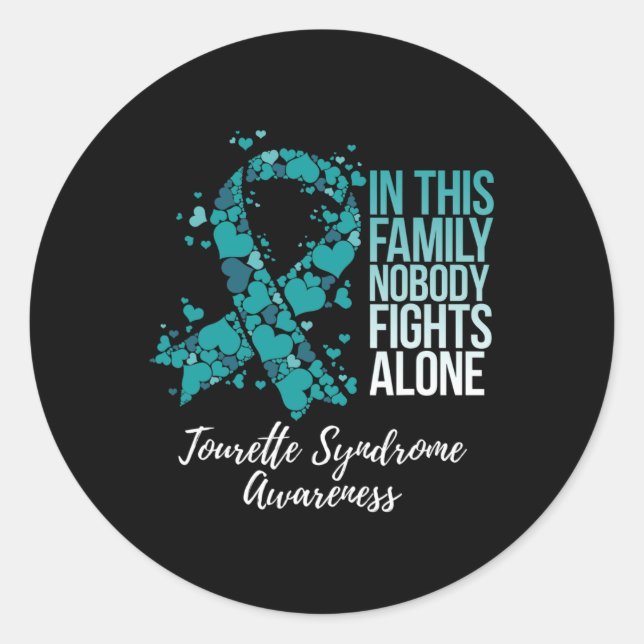 Family Support Teal Ribbon Tourette Syndrome Aware Classic Round Sticker (Front)