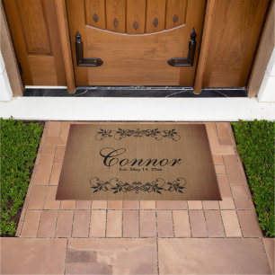Family Surname  - Tan Burlap  Doormat
