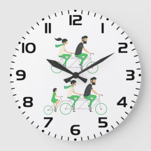 Family Tandem Bicycle Cycling Large Clock
