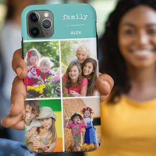 Family Teal 4 Photo Collage Custom Case-Mate iPhone Case