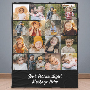 Family Text Modern Customised 16 Photo Collage  Fleece Blanket