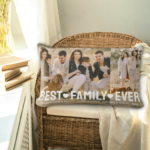 Family Text Overlay Best Family Ever Photo Collage Lumbar Cushion