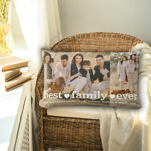 Family Text Overlay Best Family Ever Photo Collage Lumbar Cushion