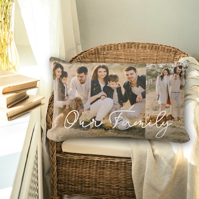 Family Text Overlay Photo Collage Script Lumbar Cushion (Creator Uploaded)