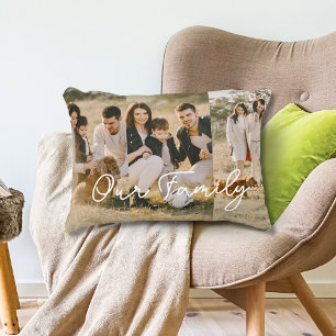 Family Text Overlay Script Photo Collage Decorative Cushion