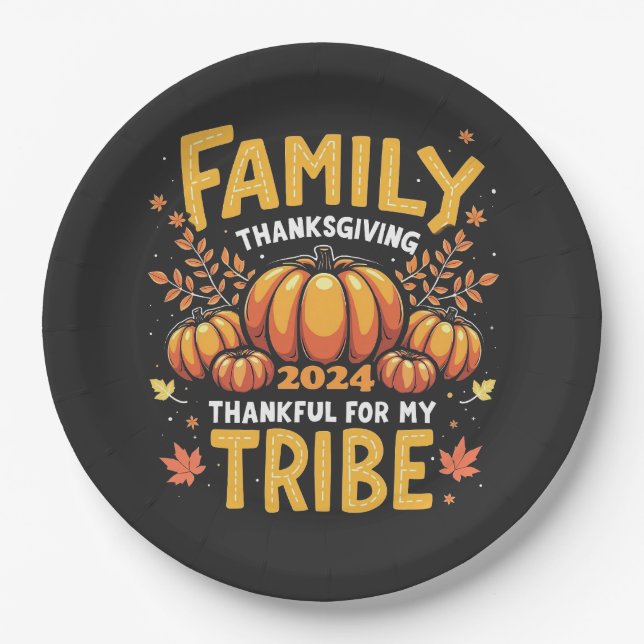 Family Thanksgiving 2024 Thankful for My Tribe Paper Plate (Front)