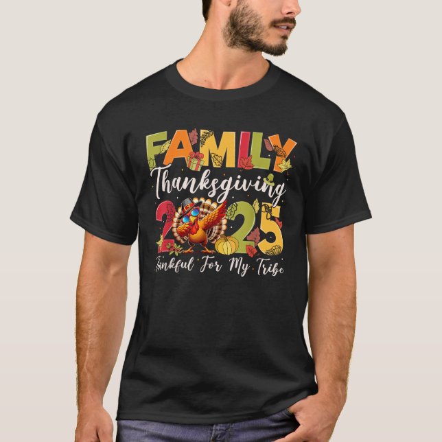 Family Thanksgiving 2025 Crew Dabbing Turkey Group T-Shirt (Front)