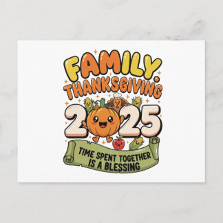 Family Thanksgiving 2025 Postcard – Cute Cartoon