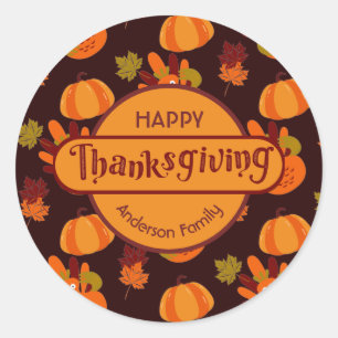 Family Thanksgiving Autumn Leaves Turkey Pumpkin Classic Round Sticker