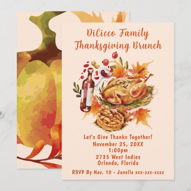 Family Thanksgiving Brunch Invitation (Front/Back)