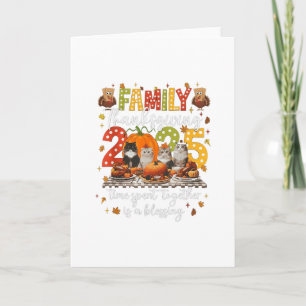 Family Thanksgiving Cats Dinner Feast Vintage Crew Card