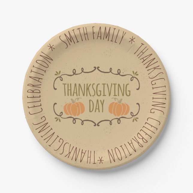 Family.  Thanksgiving Celebration. Custom. Paper Plate (Front)