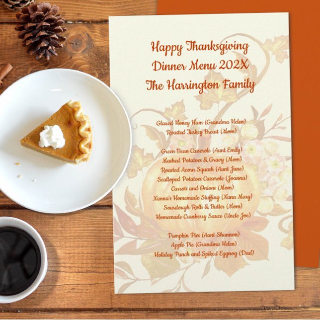 Family Thanksgiving Dinner Menu Ecru Orange (Creator Uploaded)