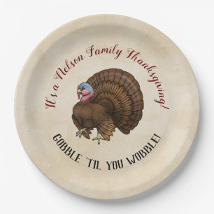 Family Thanksgiving "Gobble "til you wobble!"  Paper Plate