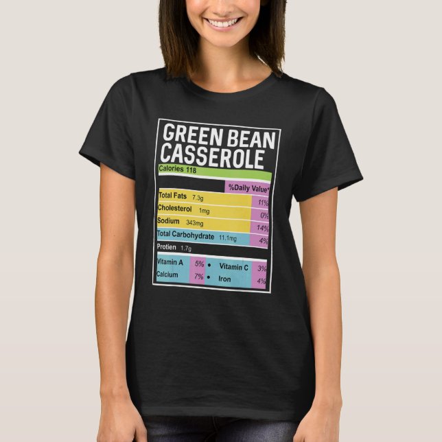 Family Thanksgiving Green Bean Casserole Nutrition T-Shirt (Front)