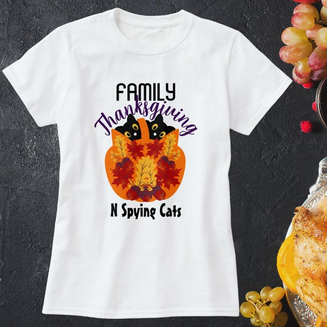 Family Thanksgiving Spying Cats Autumn Fall Cute T-Shirt (Creator Uploaded)