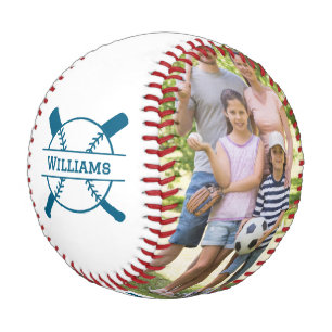 Family That Plays Together Blue Personalised Photo Baseball