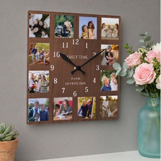 Family Time Photo collage Grandparent Gift Square Wall Clock