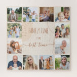 Family Time Quote Organic Shapes 12 Photo Jigsaw Puzzle<br><div class="desc">Create your own photo puzzle with 12 of your favourite pictures. The trendy abstract design of organic shapes, brush strokes and splatters has a neutral colour palette in shades of cream beige sand and copper. It is lettered with the wording "family time is the best time" in skinny font typography...</div>