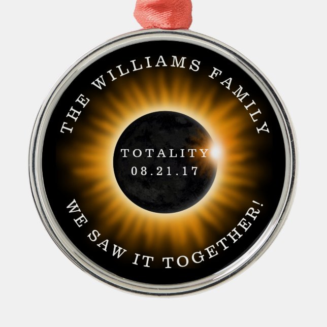 Family Totality Solar Eclipse Personalised Metal Ornament (Front)