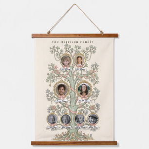 Family Tree 3-Generation Elegant Vintage Poster Hanging Tapestry