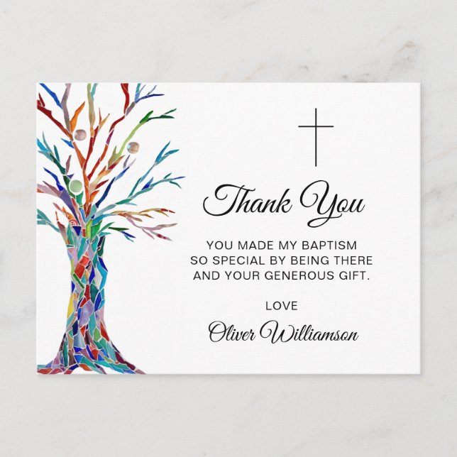 Family Tree Baptism Christening Thank You   Postcard (Front)