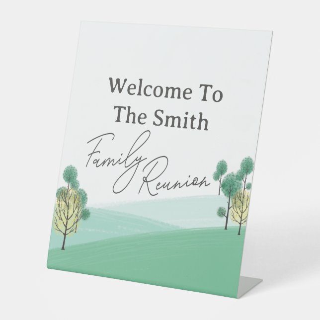Family Tree Barbecue Picnic Family Reunion Welcome Pedestal Sign (Front)