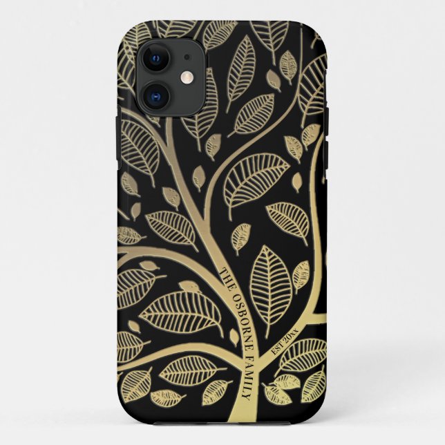  Family Tree Black Gold Name Year Est Case-Mate iPhone Case (Back)