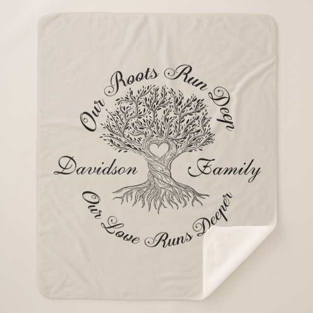 Family Tree Black & Tan Personalised Sherpa Blanket (Front)