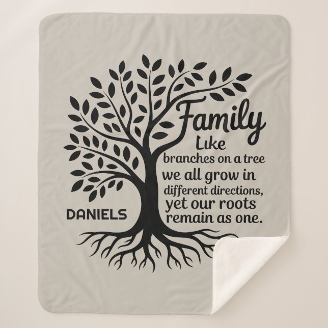 Family Tree Black & Tan Personalized Sherpa Blanket (Front)