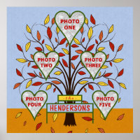 Family Tree Custom 5 Photo Collage Autumn Leaves