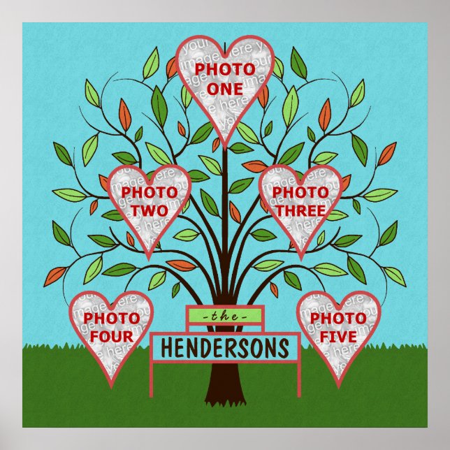 Family Tree Custom 5 Photo Collage Summer Leaves Poster (Front)